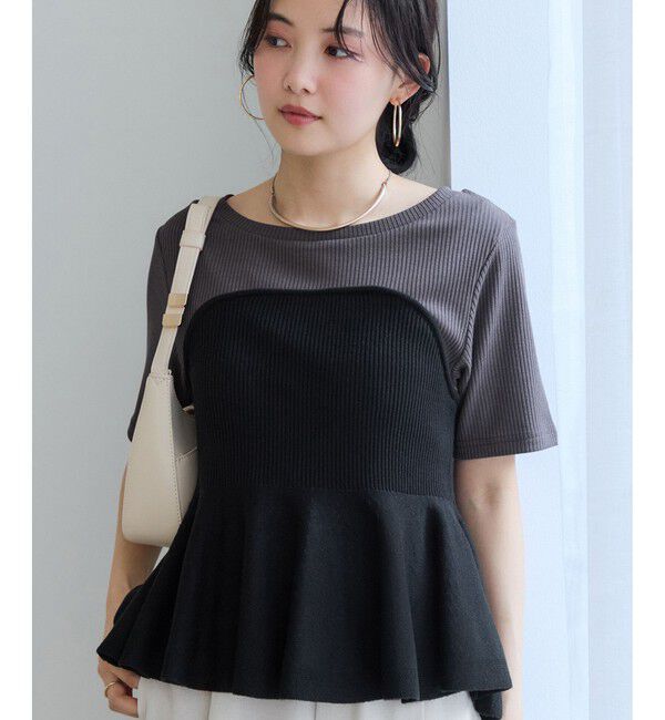 VIS「ペプラムサマーニットドッキングカットソー/イージーケア」|Tシャツ・カットソー|ブラック(01)
