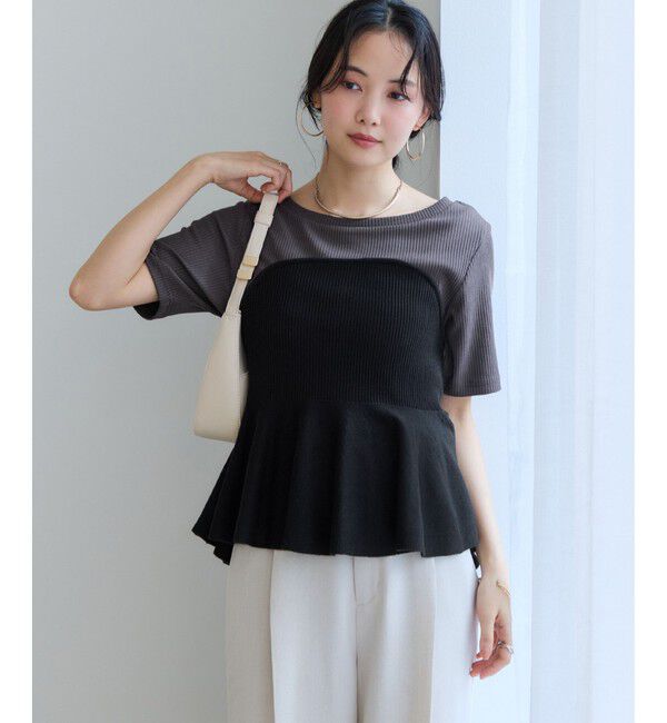 VIS「ペプラムサマーニットドッキングカットソー/イージーケア」|Tシャツ・カットソー|