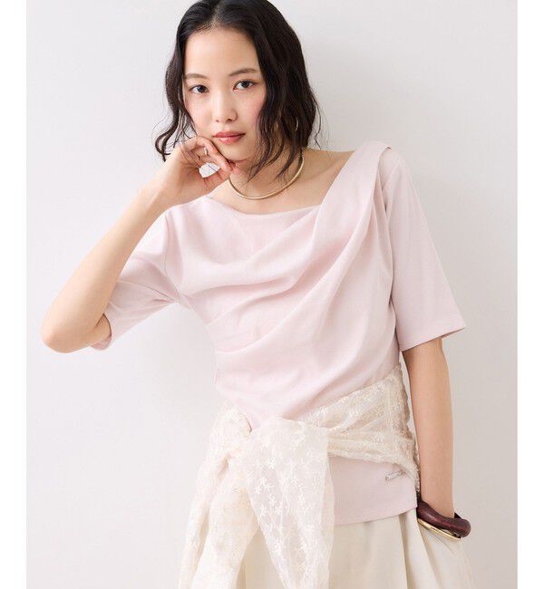 VIS「ドット＆無地テレコリブハーフスリーブドレーププルオーバー」|Tシャツ・カットソー|