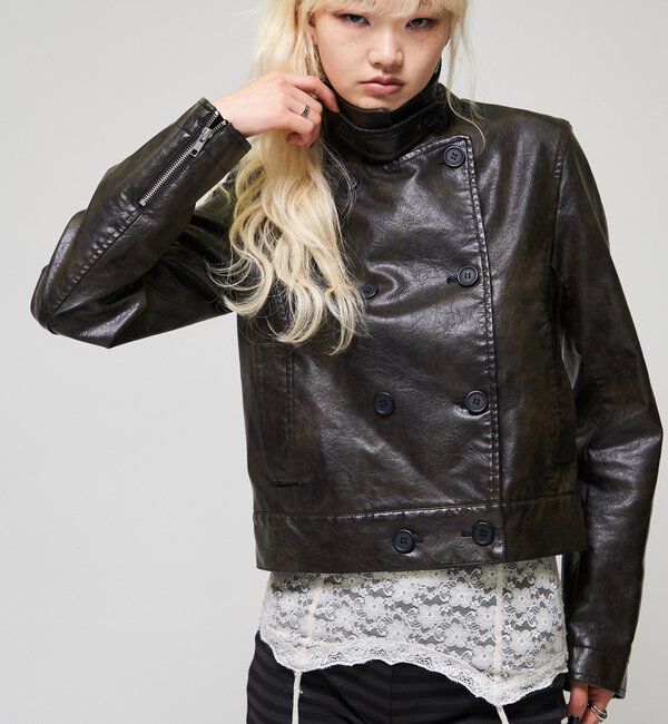  「【26AW LOOK掲載品番】スタンドレザーWジャケット」|ブルゾン・スタジャン|