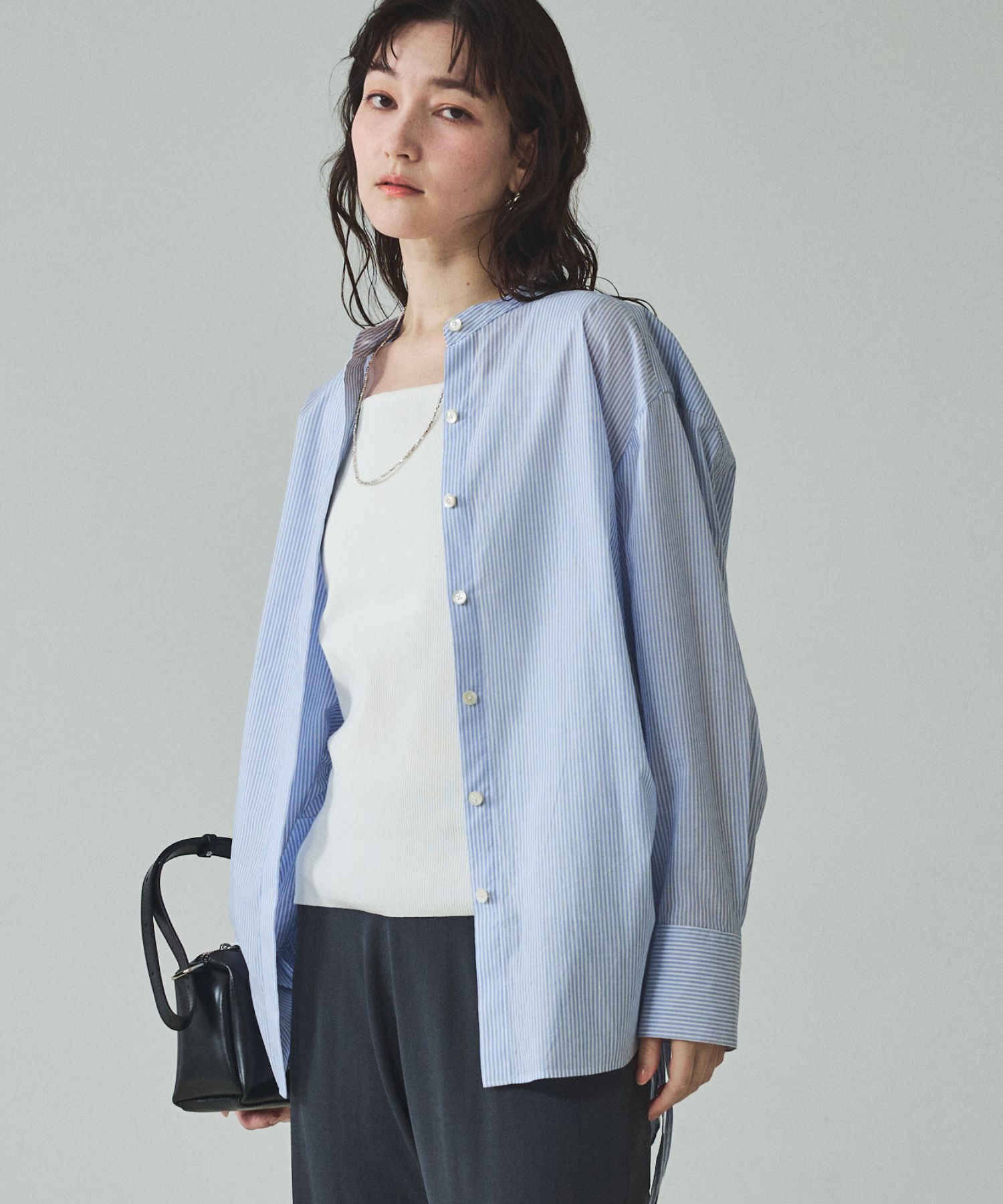 qualite「【シルエット調整可能】ウエストドロストシャツ」|シャツ・ブラウス|ストライプ