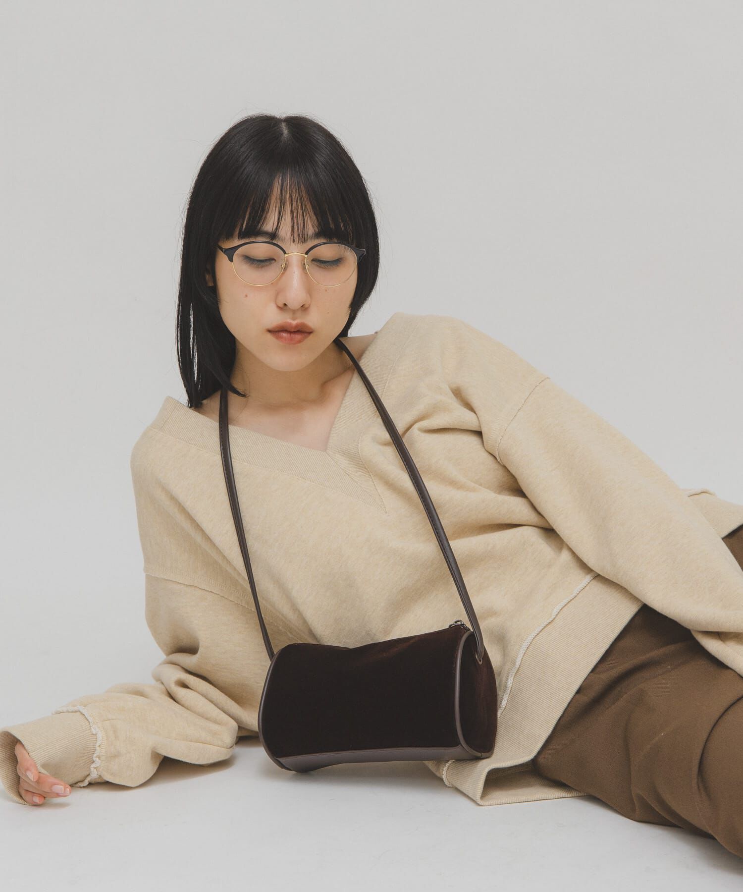  「ステッチデザインベロアミニBAG」|ショルダー・メッセンジャー|