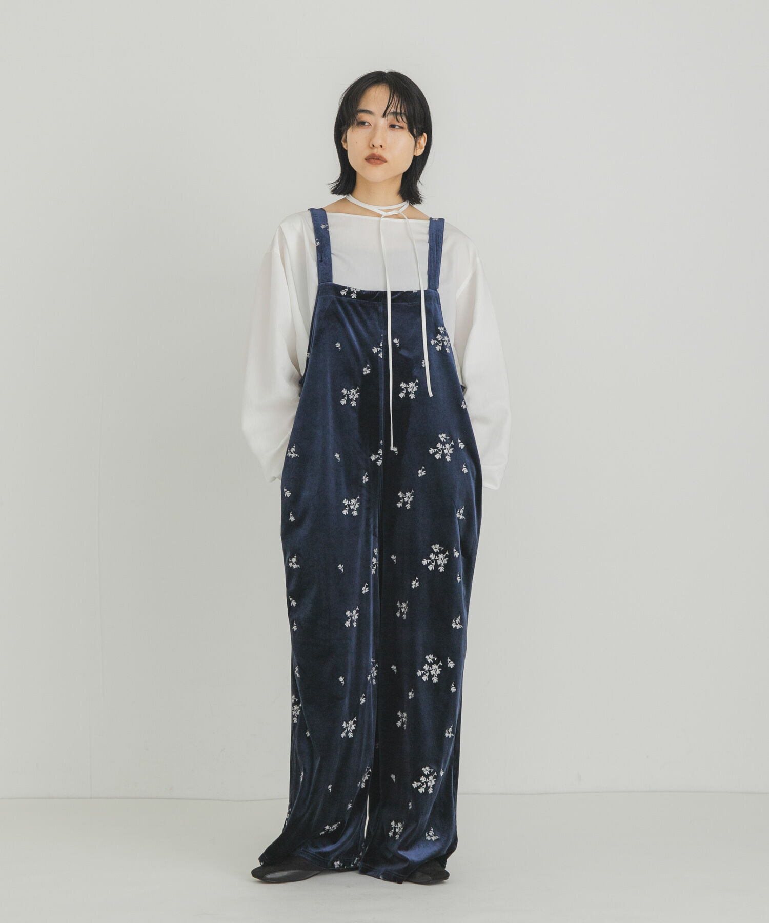 「ベロアサロペット」|オールインワン|ブルー系その他