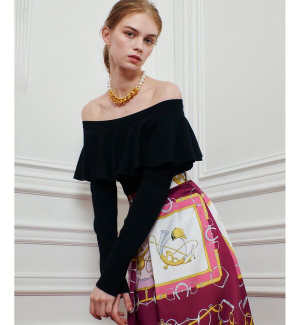 LOULOU WILLOUGHBY「【LOULOU WILLOUGHBY】ラッフルオフショルプルオーバー」|ニット・セーター|