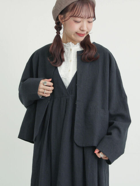Samansa Mos2「【Cross&times;Linen】クルーネックジャケット」|その他|ブラック