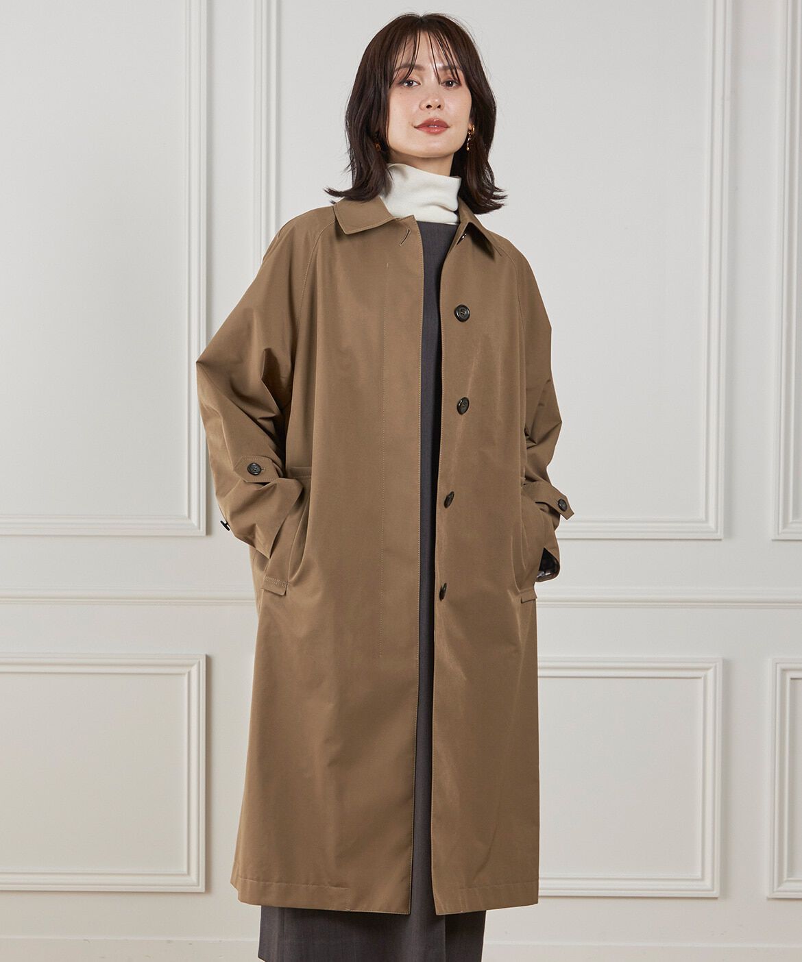 INED「コクーンシルエットステンカラーコート《Aquascutum》」|ステンカラーコート|モカチャ3