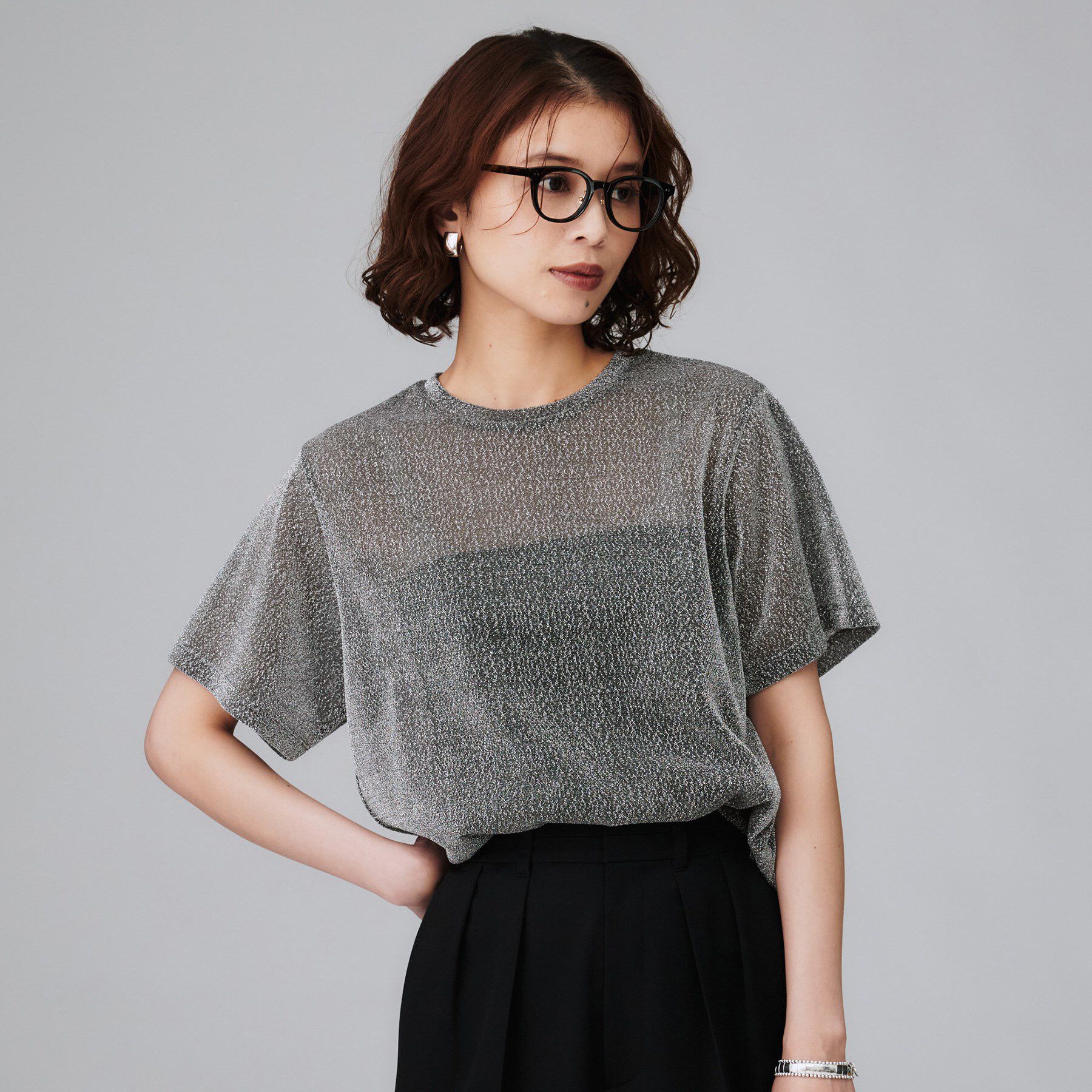 UNTITLED「【洗える】ラメシアーTシャツ」|Tシャツ・カットソー|