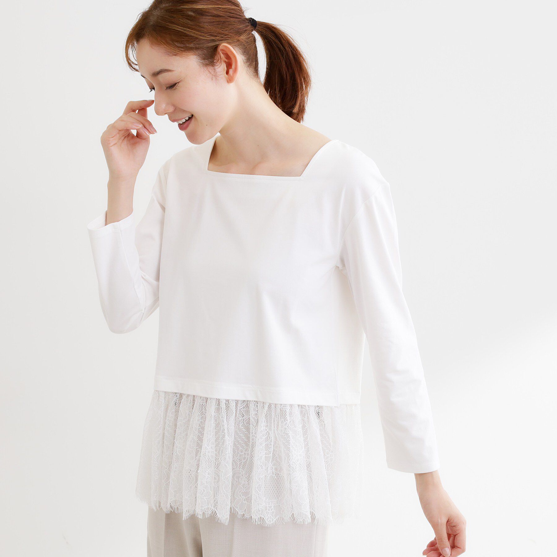 Reflect「【UVカット／接触冷感／レイヤード◎】レース切り替えプルオーバージャージ」|Tシャツ・カットソー|