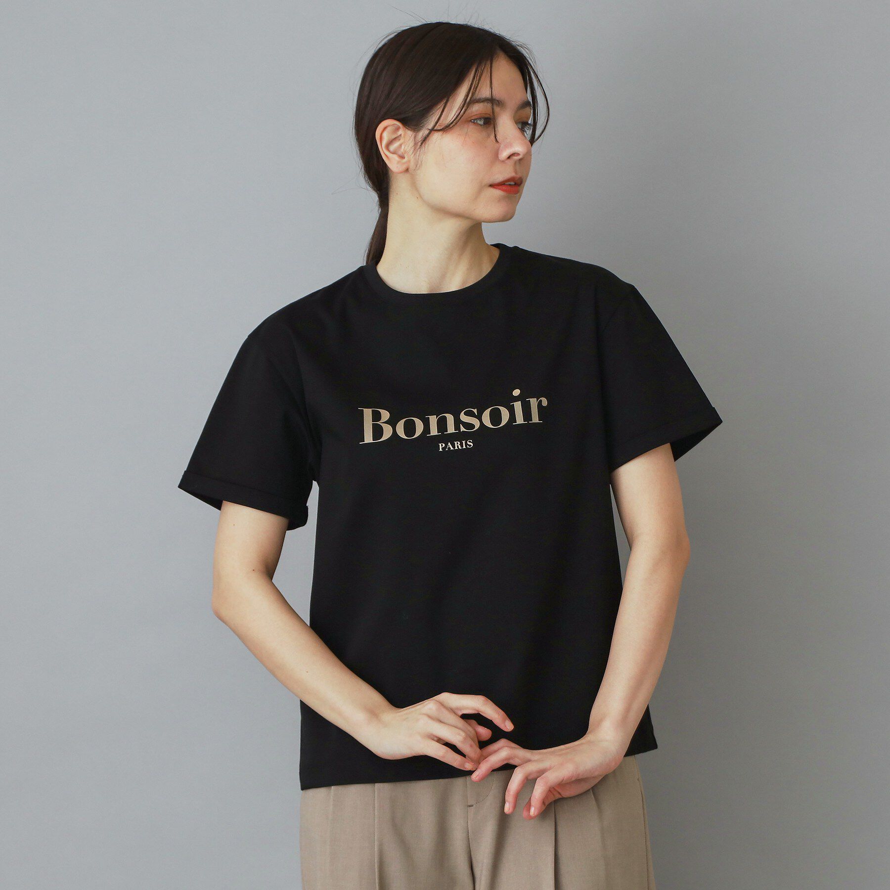 DRESSTERIOR「【接触冷感／抗菌防臭／消臭】アイスクリアコットン Bonsoir ロゴTシャツ」|Tシャツ・カットソー|