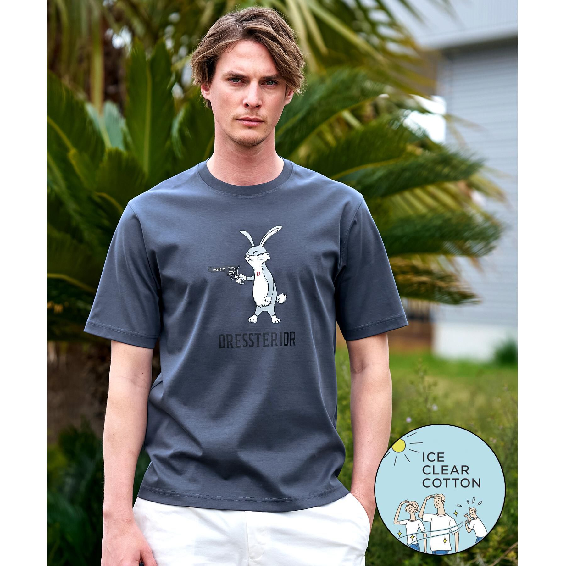 DRESSTERIOR「【接触冷感／抗菌防臭／消臭】ICE CLEAR COTTON ガンラビットTシャツ」|Tシャツ・カットソー|スミクロ(018)
