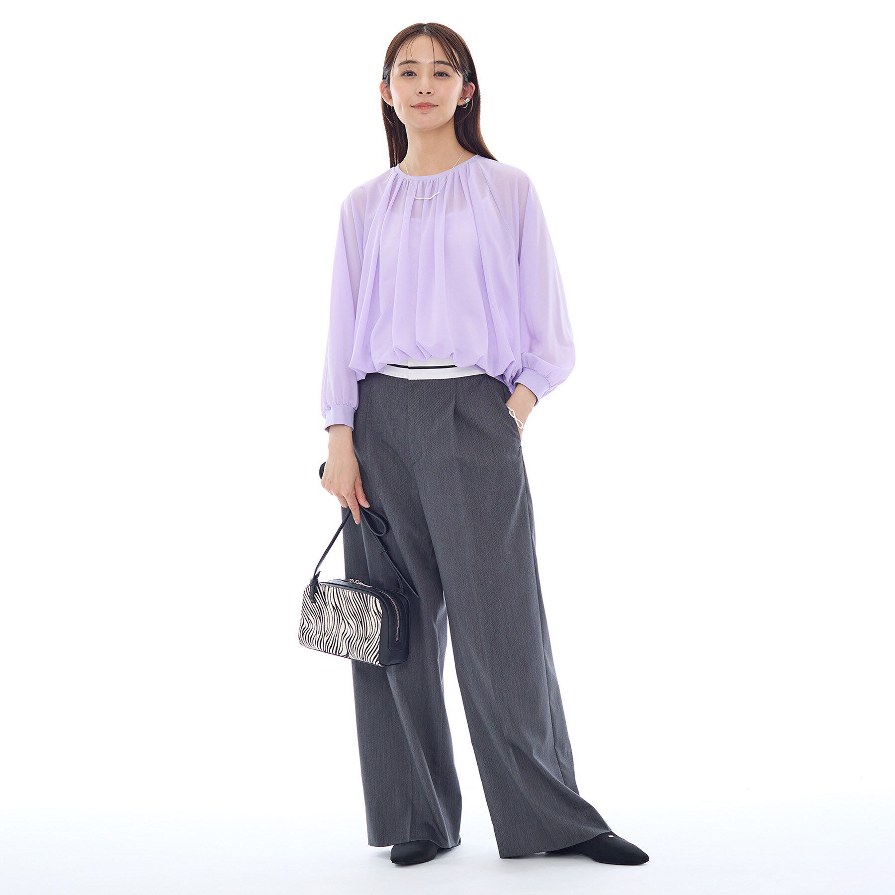 INDIVI「【体型カバー／マシンウォッシュ対応】シアージャージトップス」|Tシャツ・カットソー|