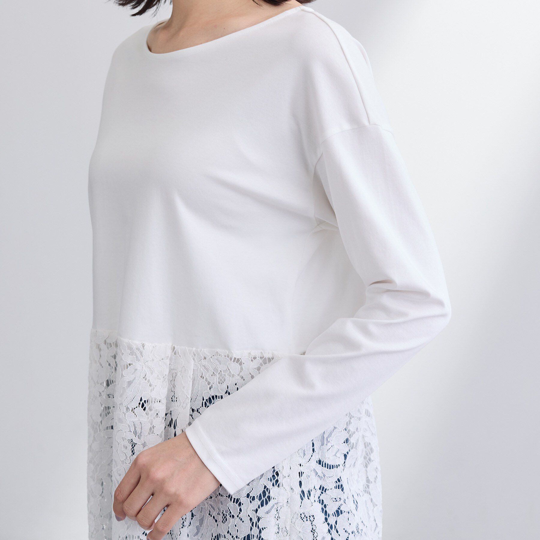 INDIVI「【洗える／レイヤードにおすすめ】レース切り替えカットソー」|Tシャツ・カットソー|