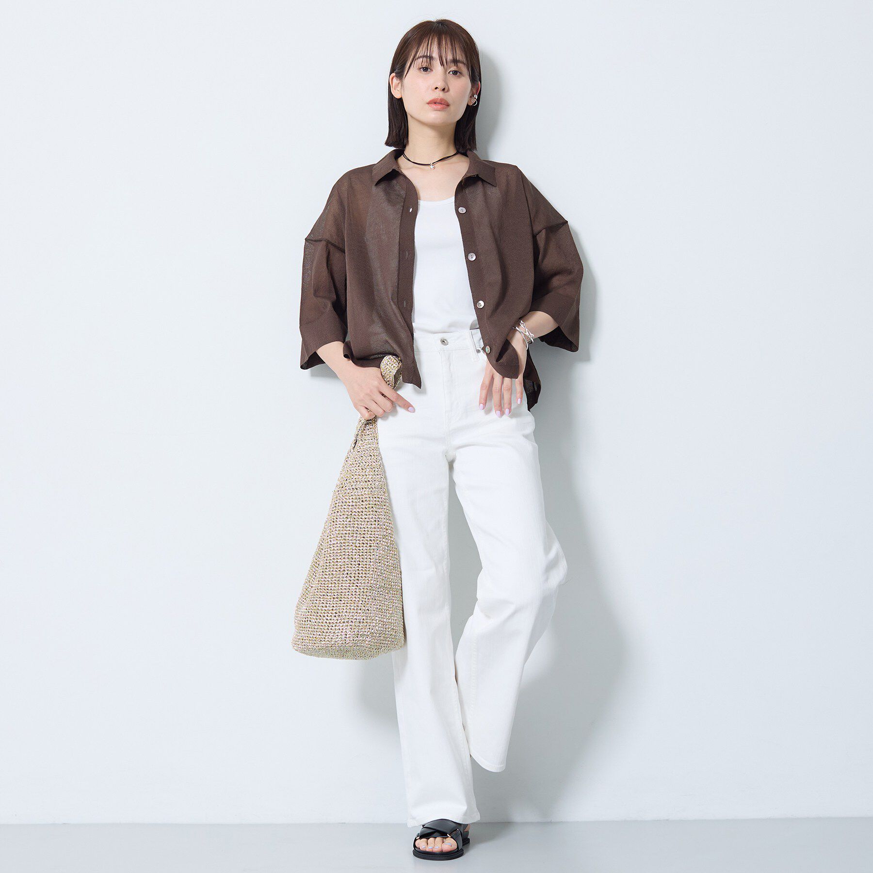 INDIVI「【洗える／シアー】衿付きシャツライクニットカーディガン」|カーディガン|