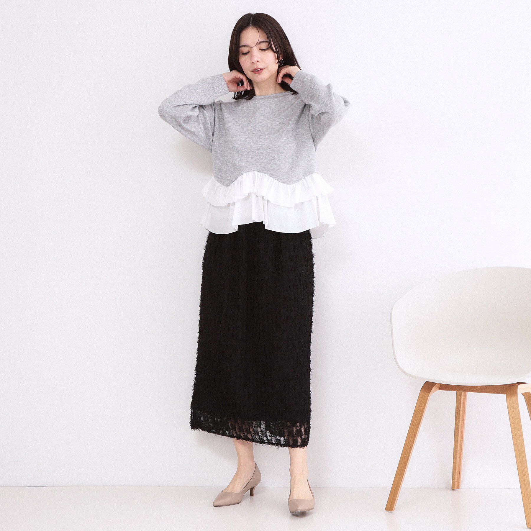 OPAQUE.CLIP「裾フリルドッキングトップス【洗濯機OK】」|Tシャツ・カットソー|