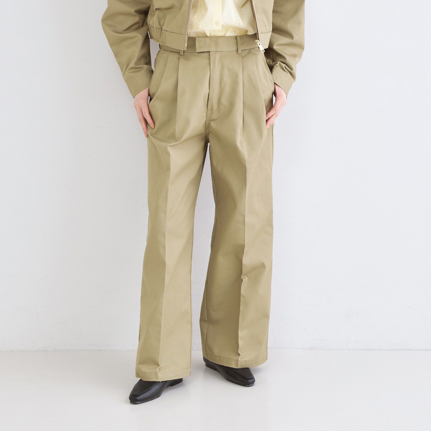 OPAQUE.CLIP「【Dickies(R)&times;OPAQUE.CLIP】ツータックワイドパンツ」|その他|オリーブグリーン(0