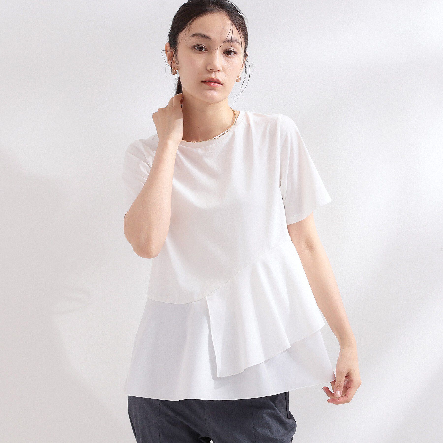 OPAQUE.CLIP「ペプラムドッキングカットソー【洗濯機OK】」|Tシャツ・カットソー|ホワイト(001)