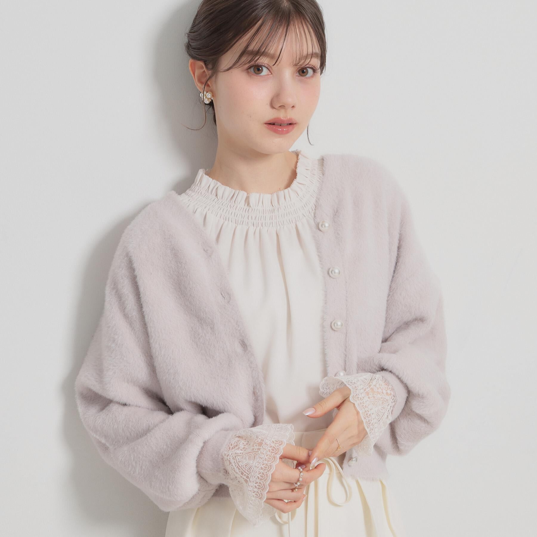 Couture broach「【前後2WAY】Springフェザーカーデトップス」|カーディガン|ラベンダー(080)
