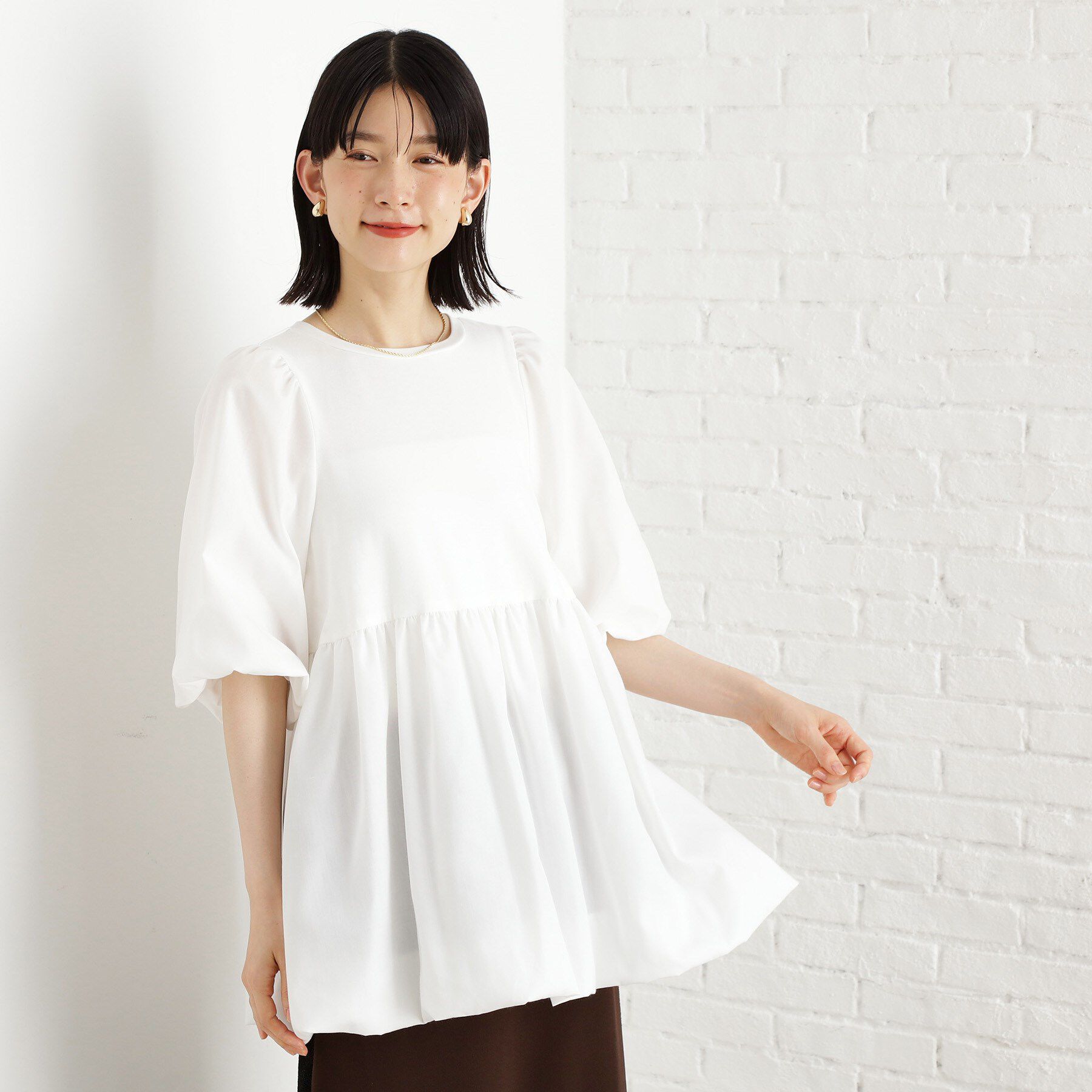 THE SHOP TK「バルーンスリーブペプラムチュニック【洗える】」|Tシャツ・カットソー|オフホワイト(003