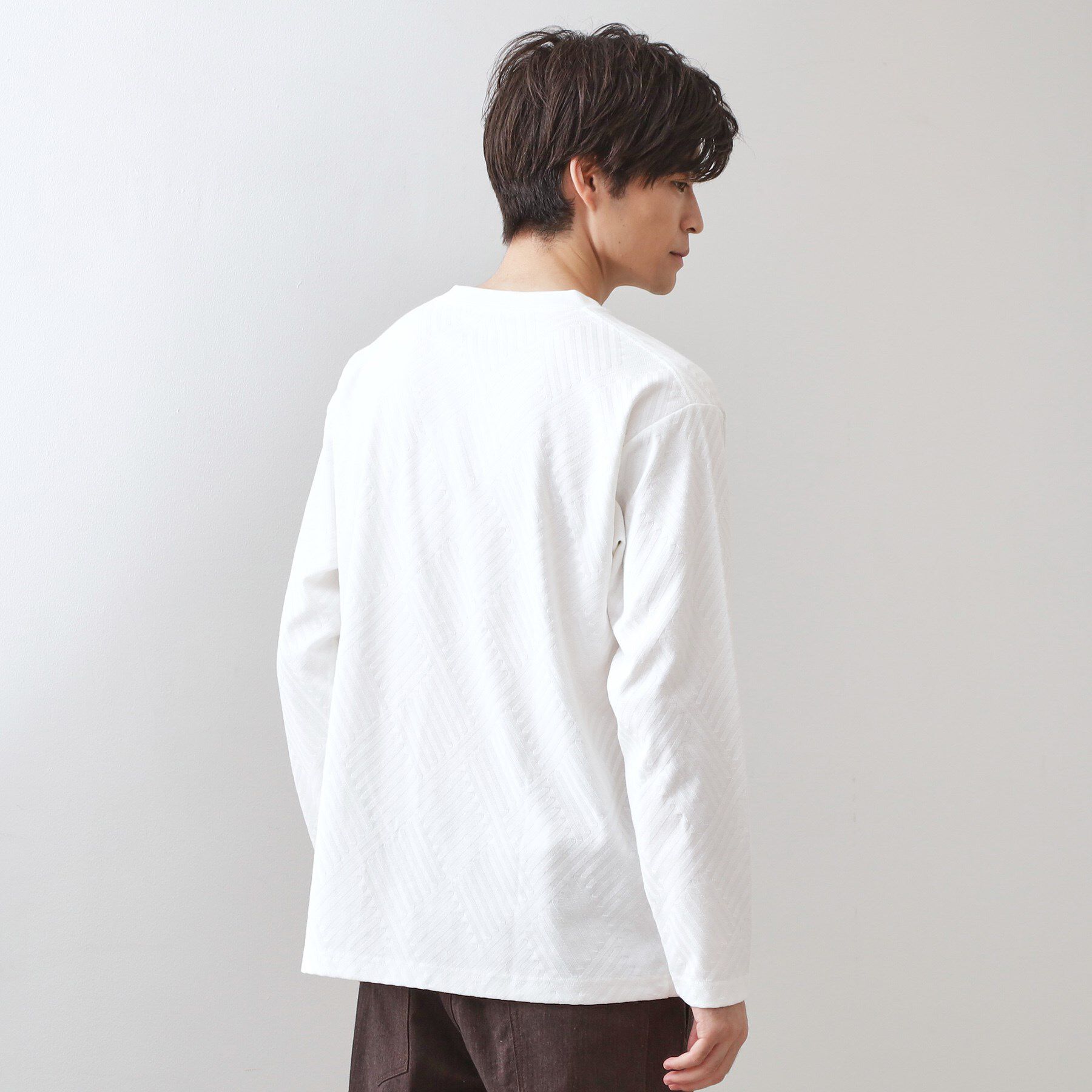 THE SHOP TK「リンクスジャカード長袖Tシャツ【サスティナブル素材使用/洗濯機OK】」|Tシャツ・カットソー|
