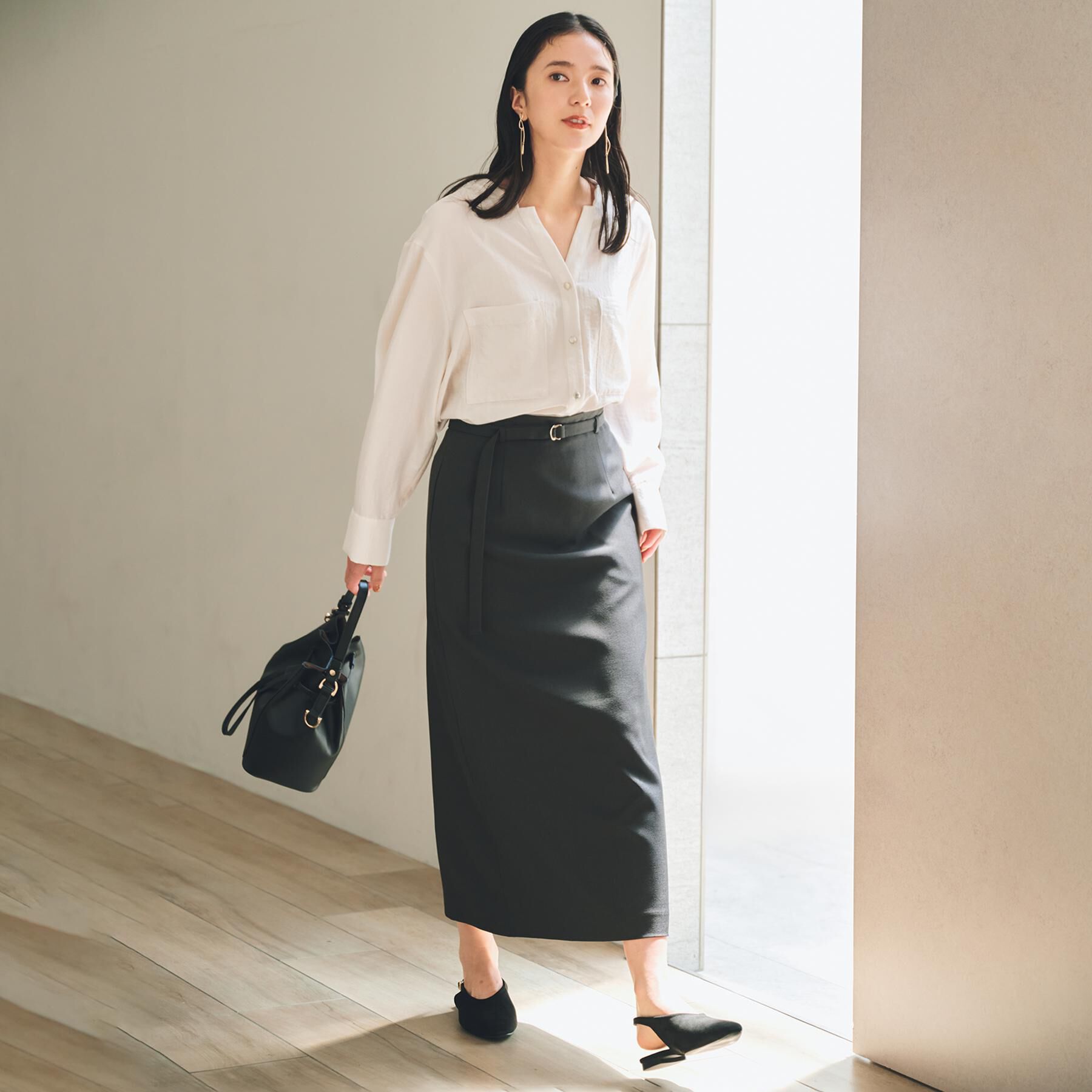 THE SHOP TK「ベルト付ナロースカート【セットアップ可】/CAVIANシリーズ」|スカート|