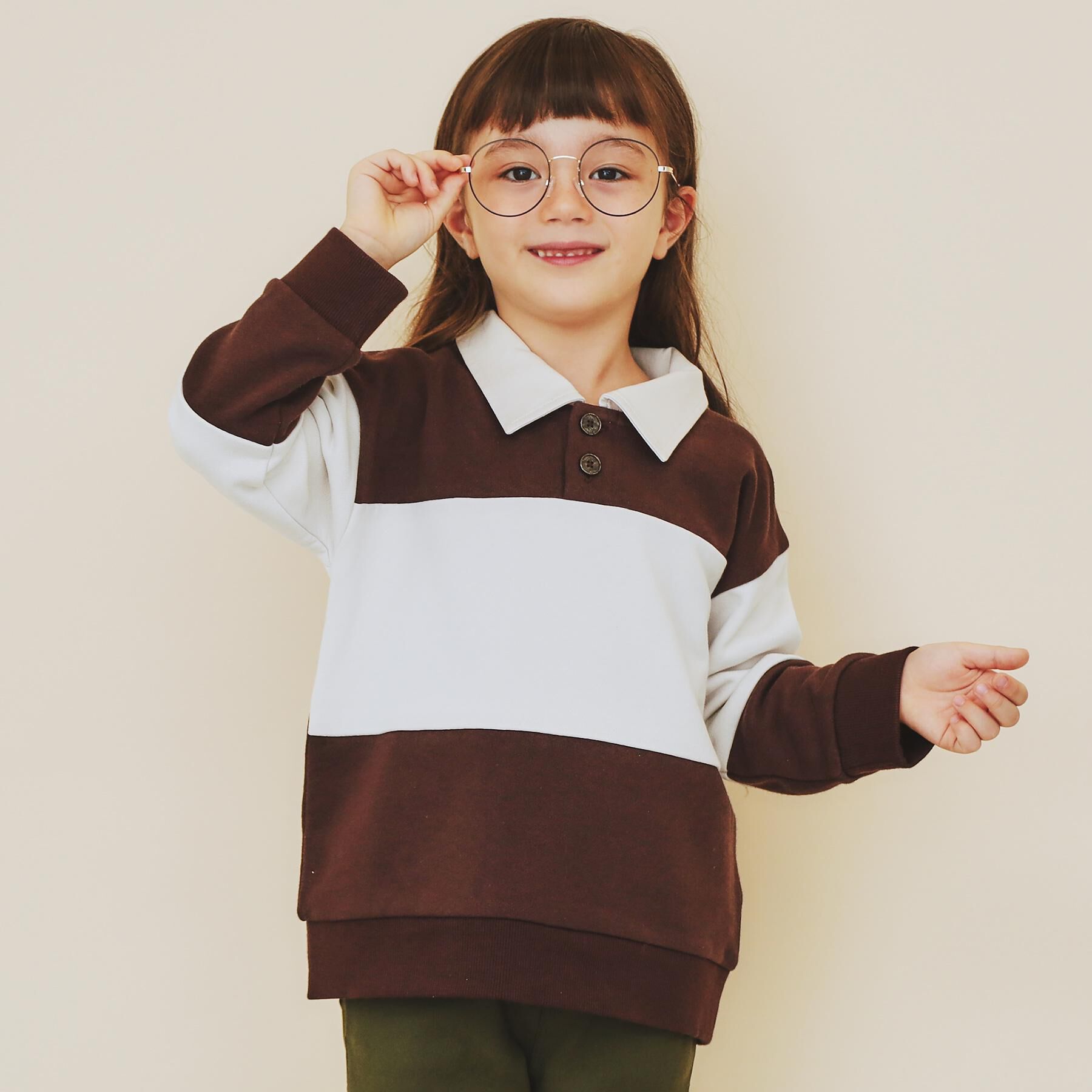 THE SHOP TK「【110-160】バイカラーラガー裏毛プルオーバー」|Tシャツ・カットソー|ブラウン(543)
