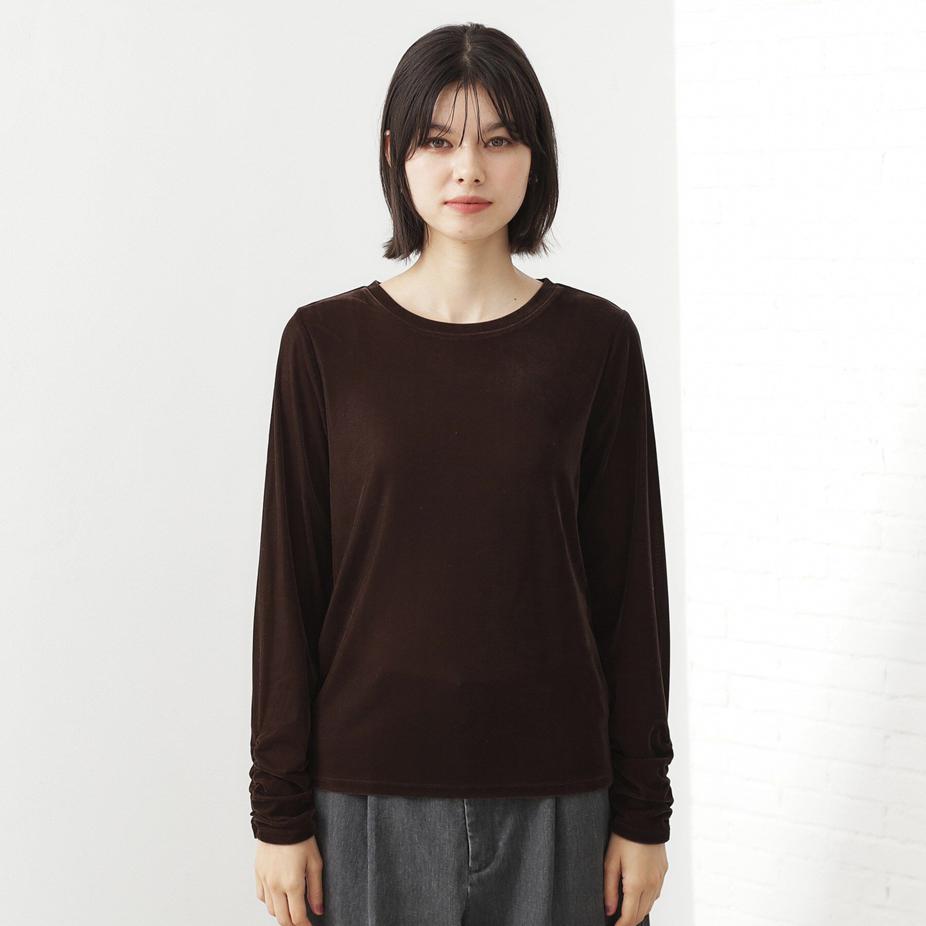 THE SHOP TK「【程よいシアー感】ベロア袖クシュプルオーバー」|Tシャツ・カットソー|