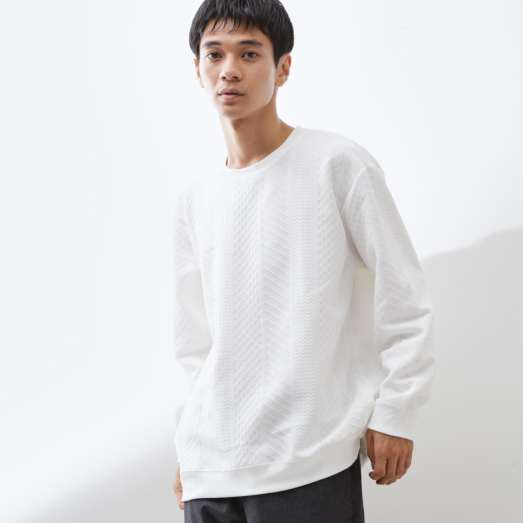 THE SHOP TK「【無地に飽きた方へ】ふくれジャカードスウェット　洗濯機OK/6色展開/ユニセックスでおすすめ！」|パーカー|オフホワイト(003