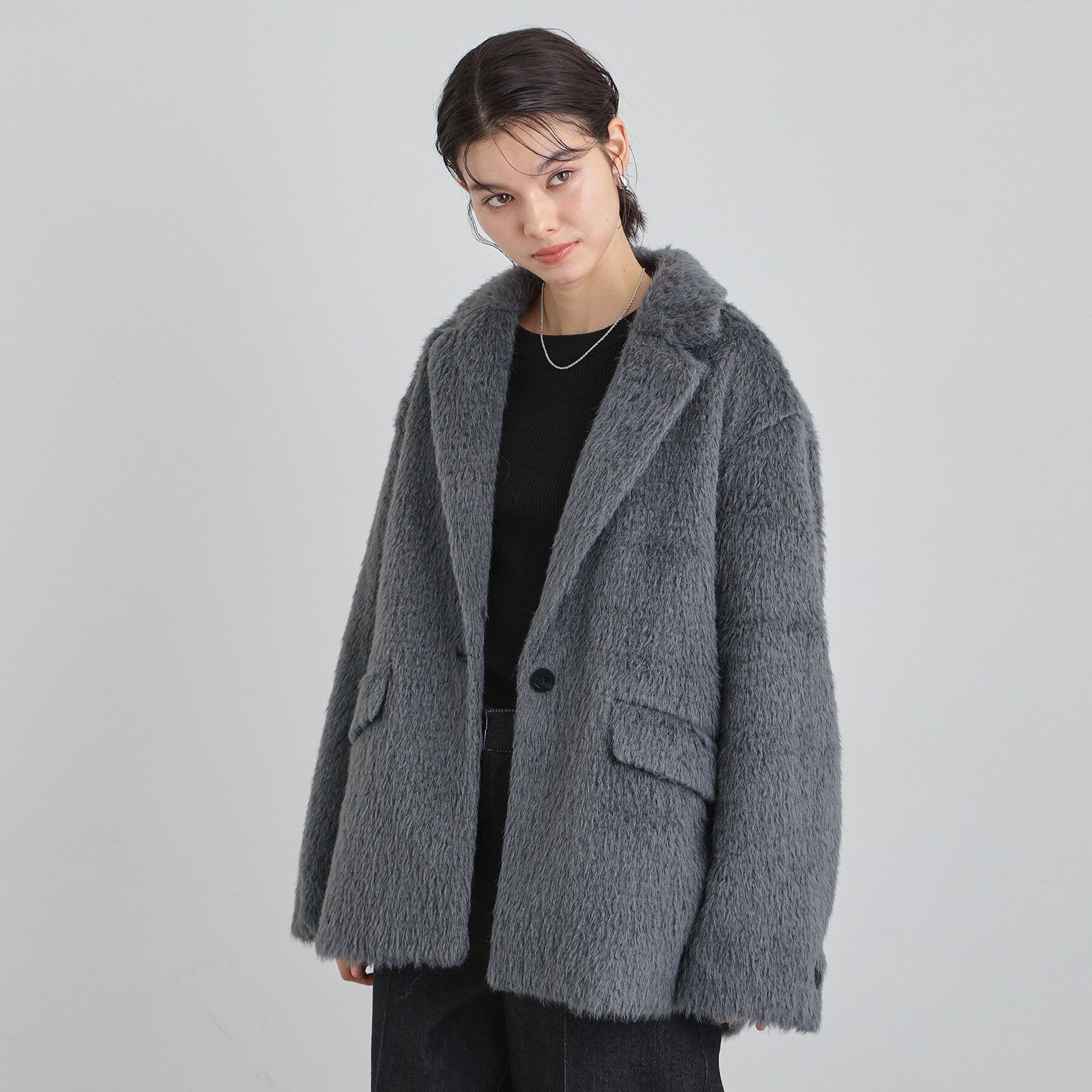 THE SHOP TK「纏うだけで大人上品 シャギーチェスターハーフコート」|チェスターコート|