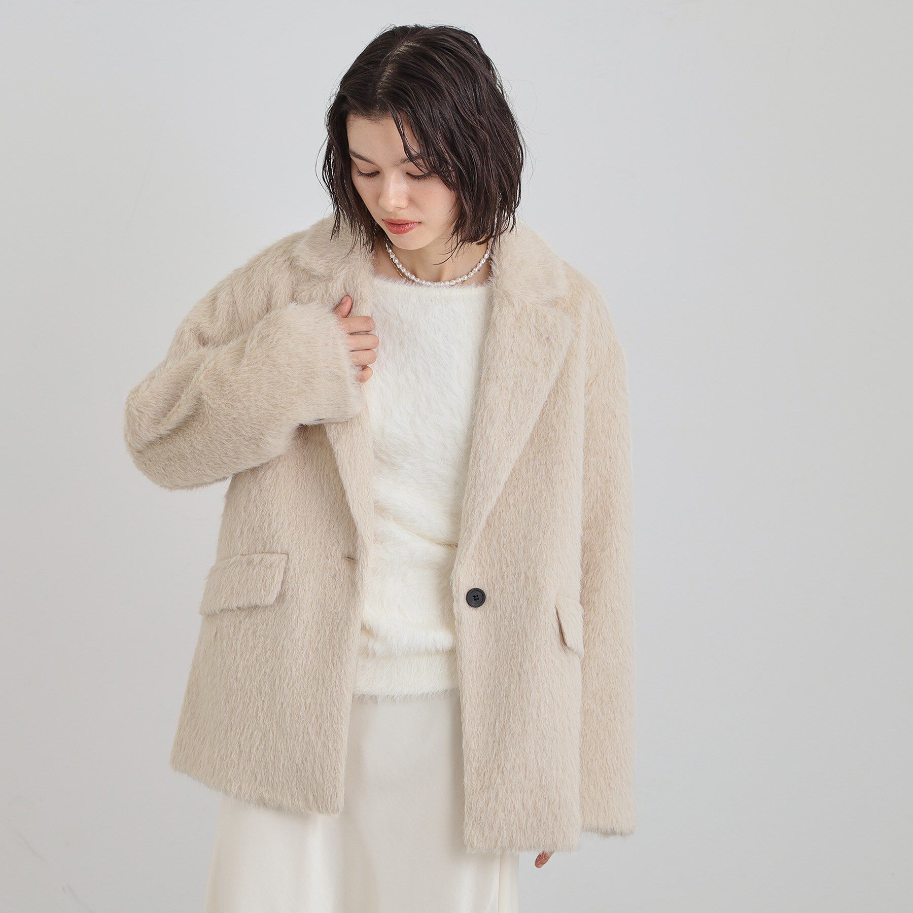 THE SHOP TK「纏うだけで大人上品 シャギーチェスターハーフコート」|チェスターコート|
