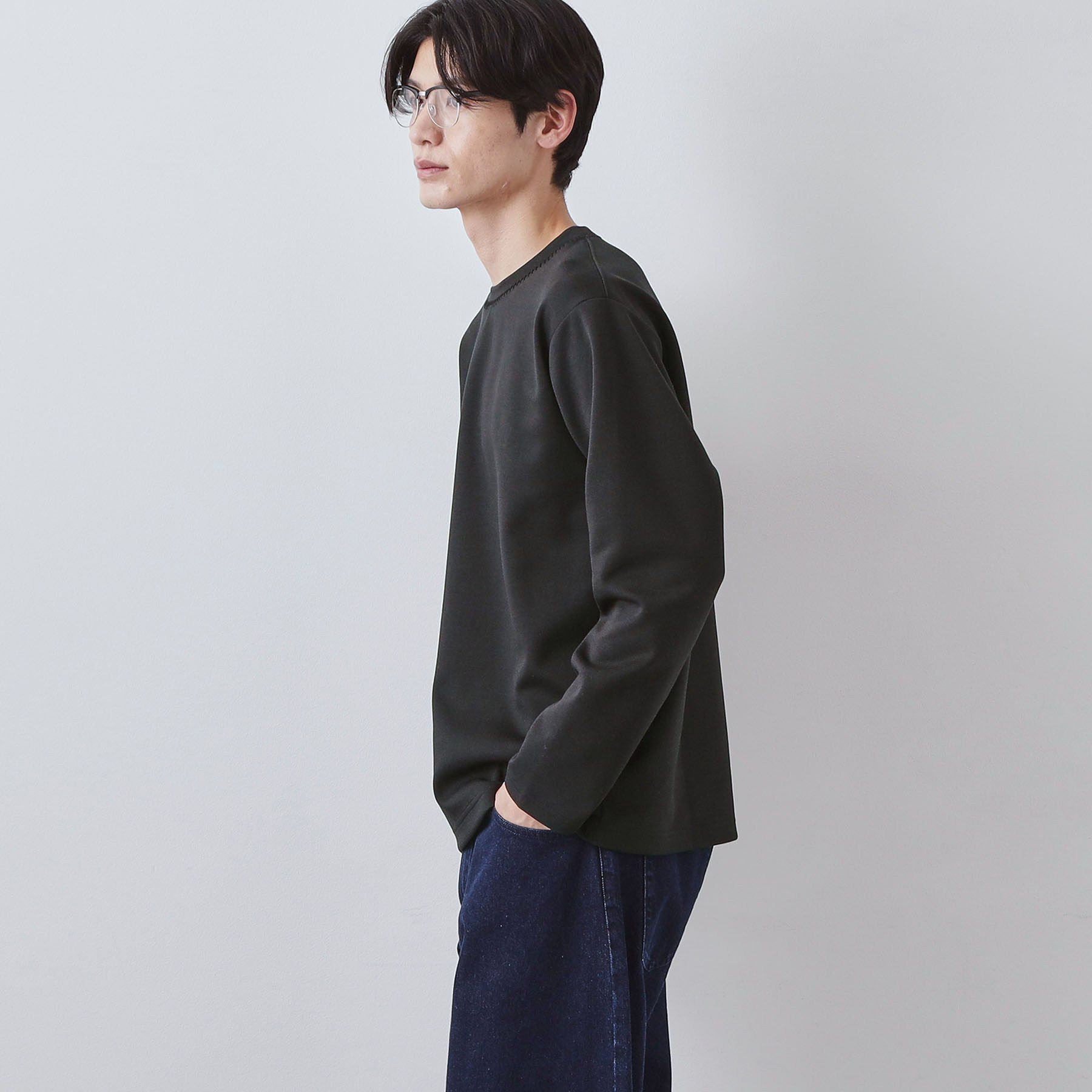 THE SHOP TK「【首元にさりげないアクセント】ステッチダンボールプルオーバー」|Tシャツ・カットソー|