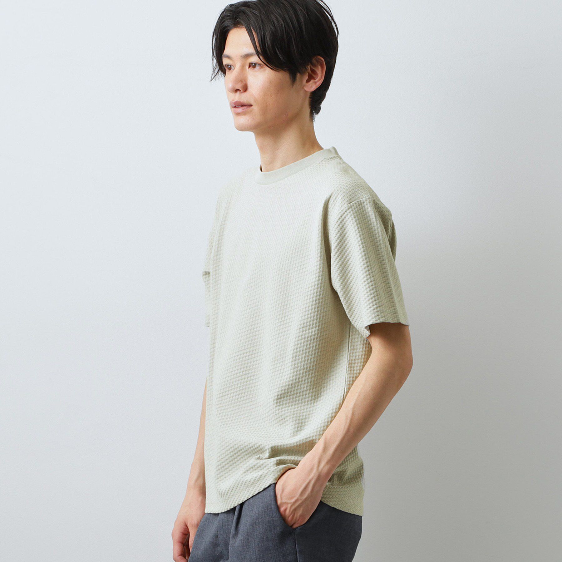 THE SHOP TK「【カジュアルすぎないキレイめTシャツ】ハニカム リンクス半袖Tシャツ 洗濯機OK」|Tシャツ・カットソー|