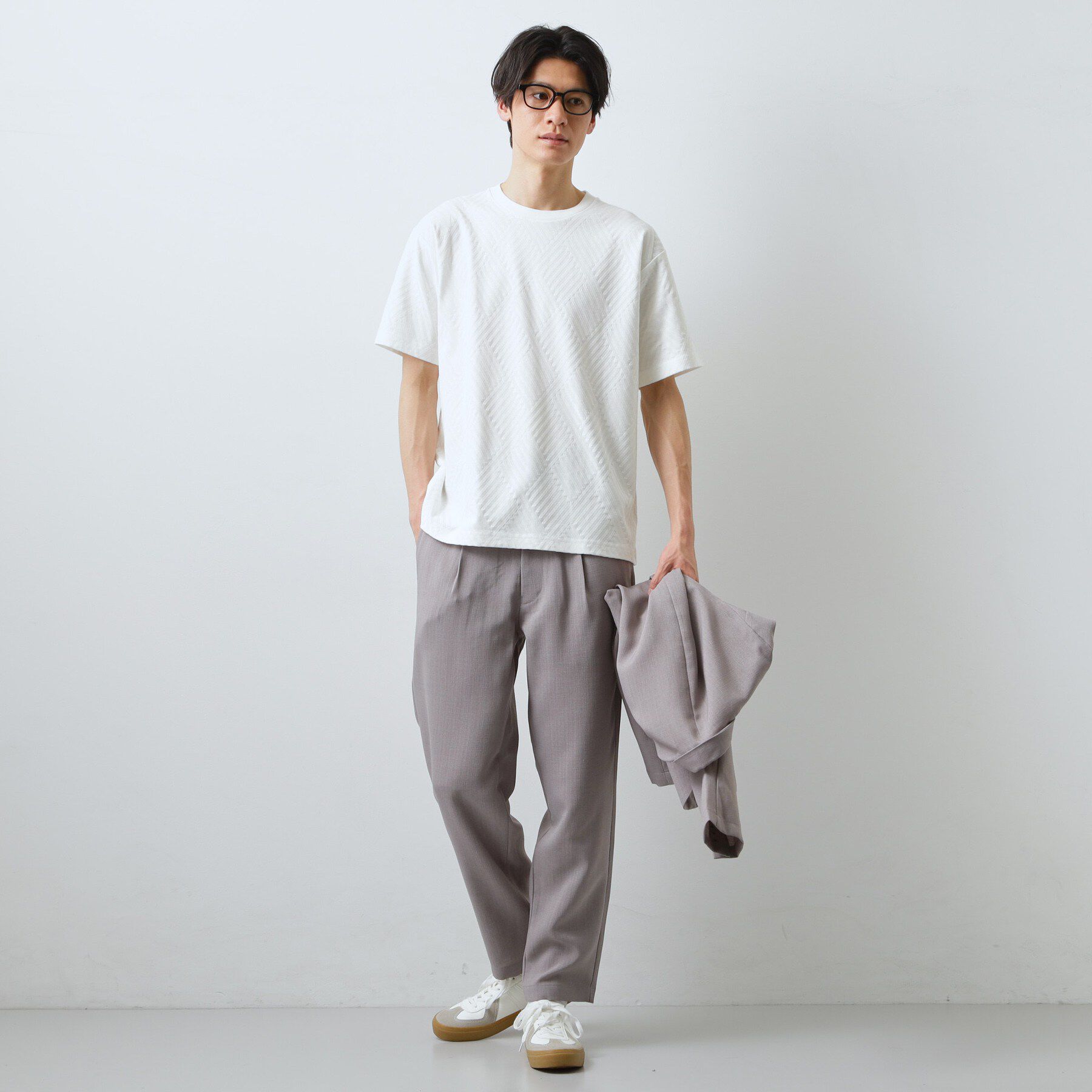 THE SHOP TK「【ジャケットインにもおすすめ！】ジャカード リンクス半袖Tシャツ 洗濯機OK」|Tシャツ・カットソー|