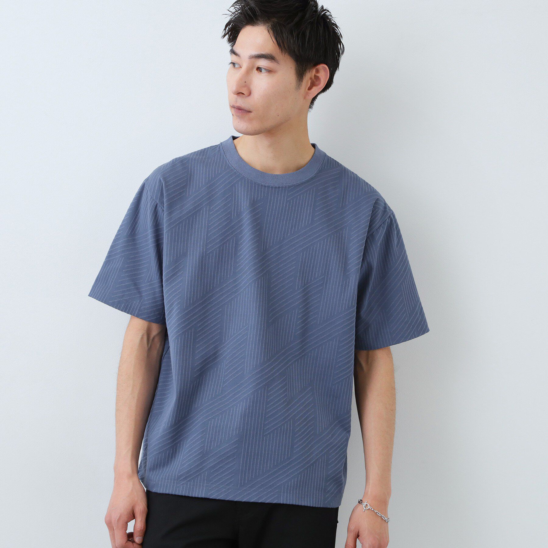 THE SHOP TK「【無地だと少し物足りないという方へ】ジオメトリック柄 半袖Tシャツ 洗濯機OK」|Tシャツ・カットソー|