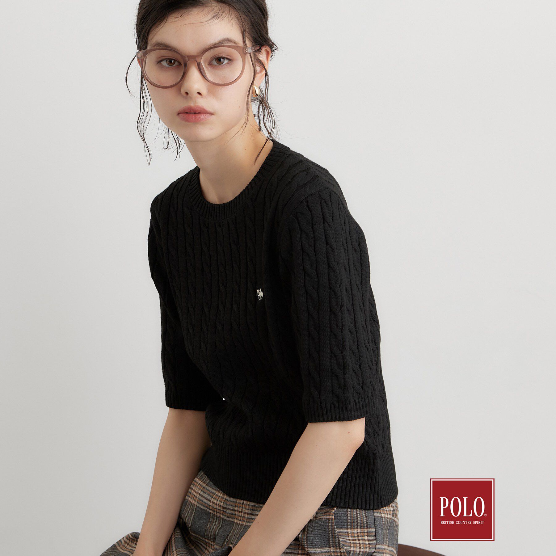 THE SHOP TK「POLO BCS/ケーブル5分袖ニット」|ニット・セーター|
