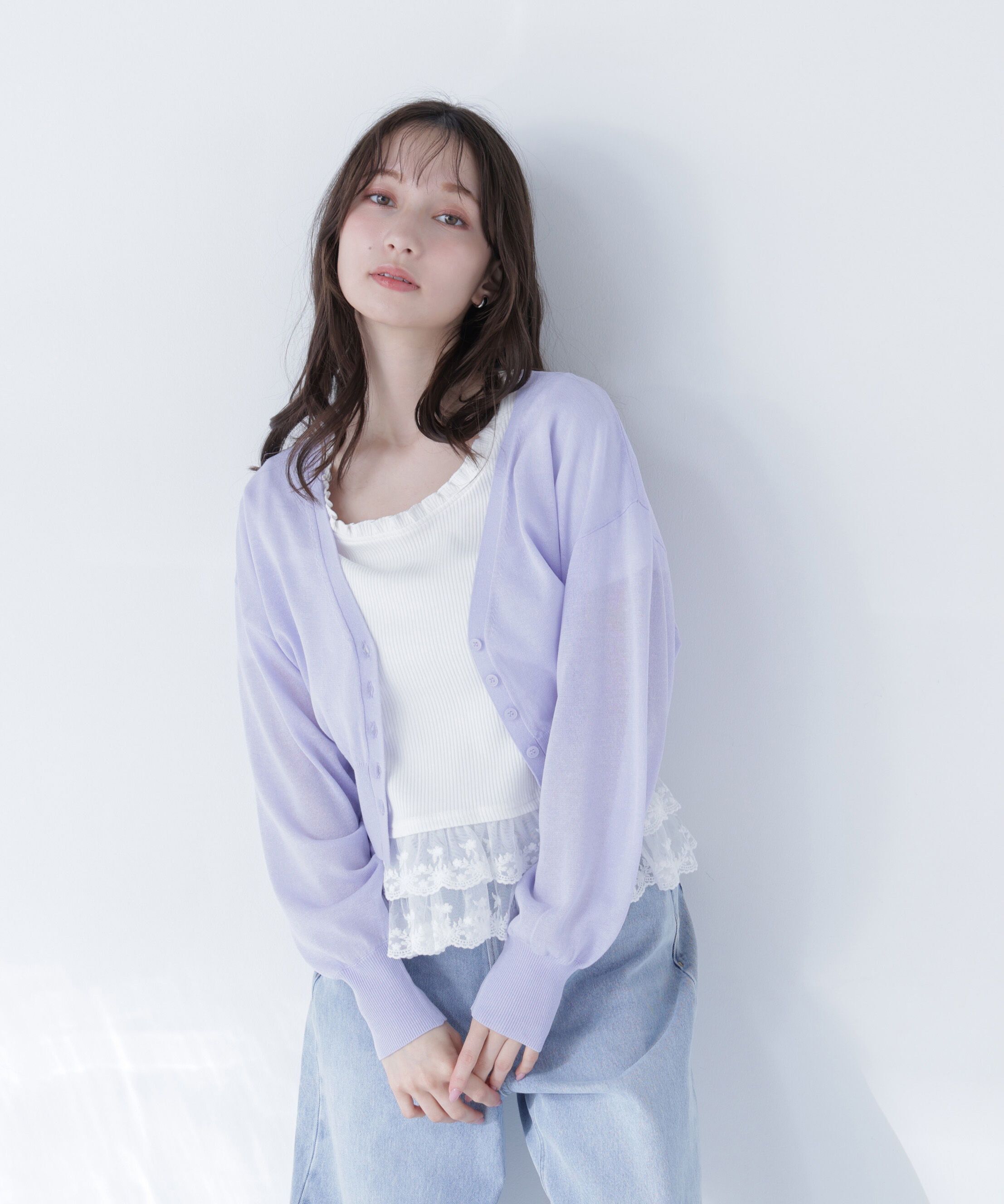  「〈ちょうど、いい服〉さらりと、涼しげ麻混カーディガン」|ニット・セーター|ラベンダー
