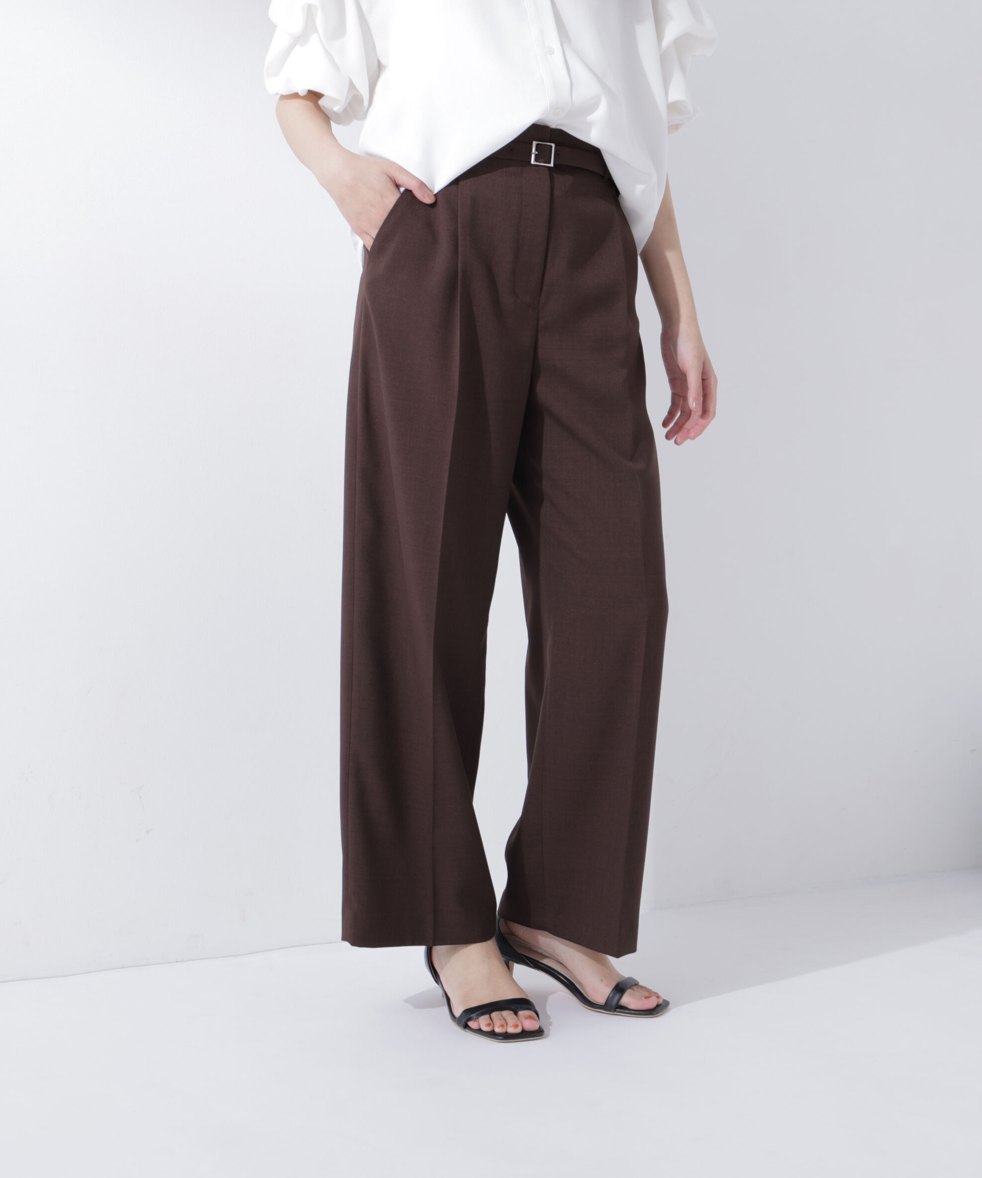  「ベルテッドタックワイドパンツ」|その他|