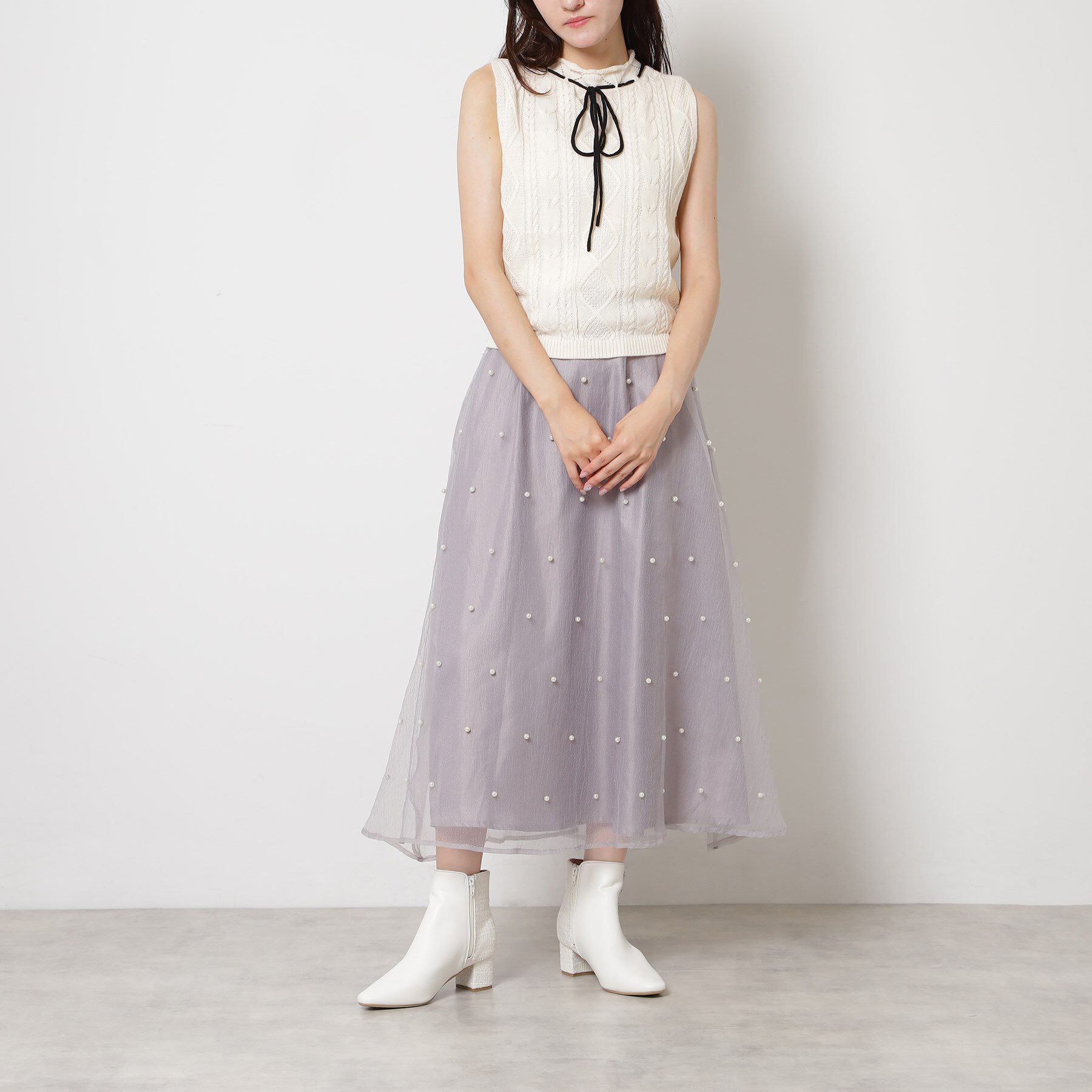 ESPERANZA「ビジュー付きツイードショートブーツ」|ショートブーツ|