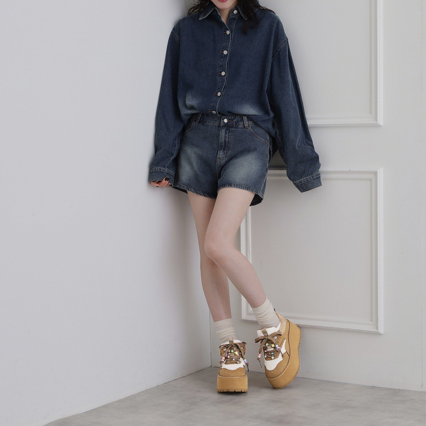 ESPERANZA「ビーズ付き厚底ムートン調スニーカー」|スニーカー|