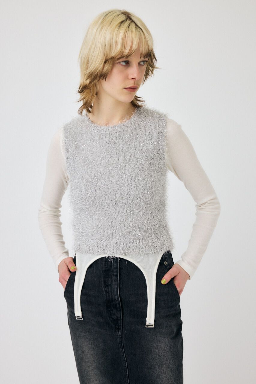 MOUSSY「SHAGGY GLITTER KNIT トップス」|ニット・セーター|