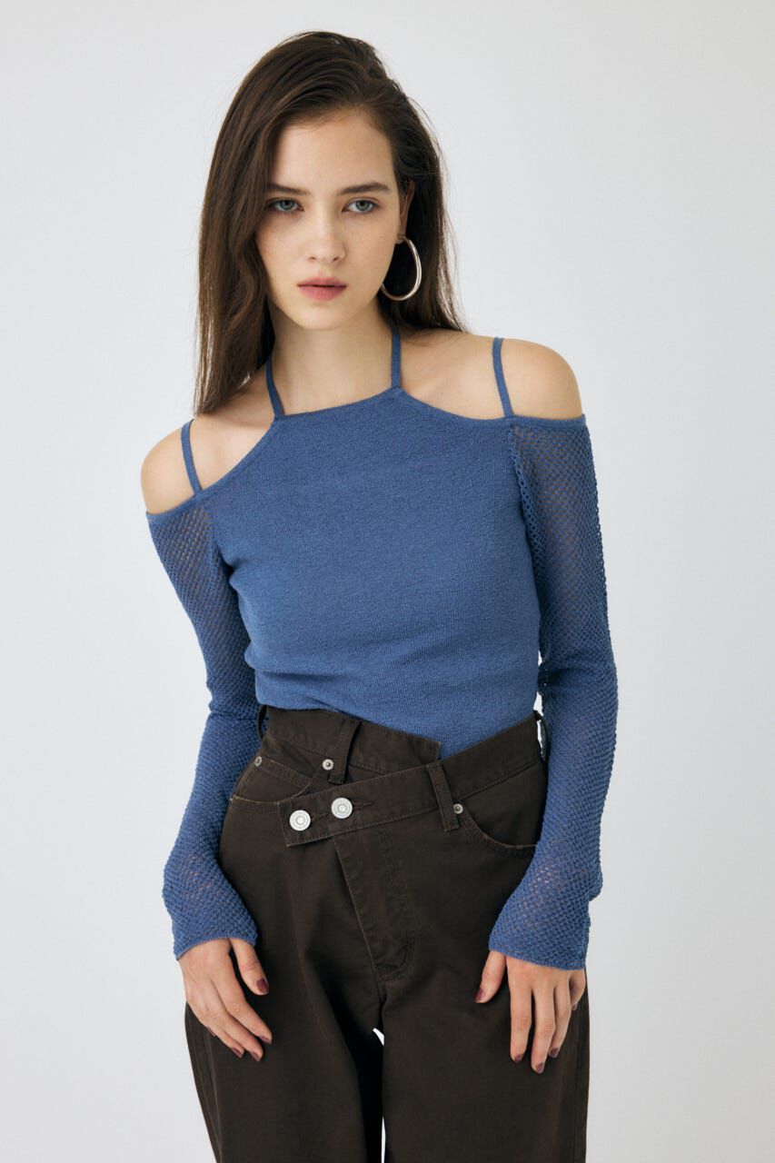 MOUSSY「OPEN SHOULDER HALTER ニットトップス」|ニット・セーター|BLU