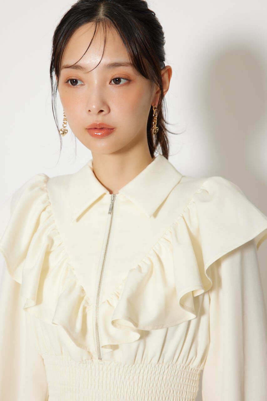 rienda「フロントZIPフリルシャツワンピース」|ワンピース|