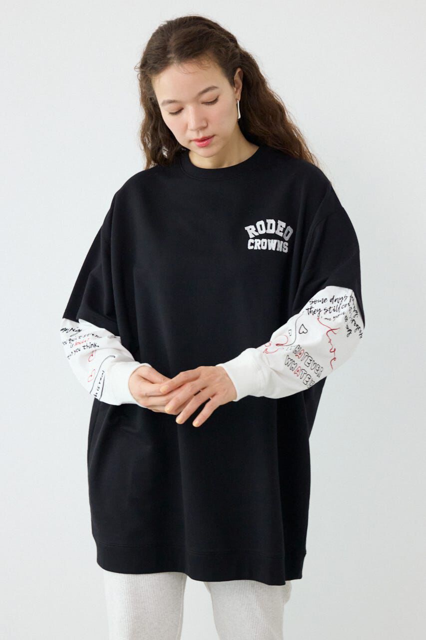 RODEO CROWNS「フェイクレイヤードフラワーロゴワンピース」|ワンピース|BLK