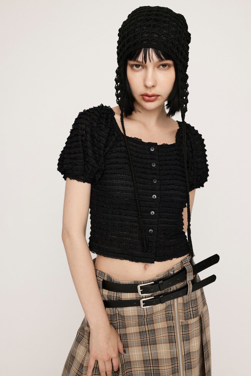 SLY「FRILL PUFF CUT トップス」|Tシャツ・カットソー|BLK
