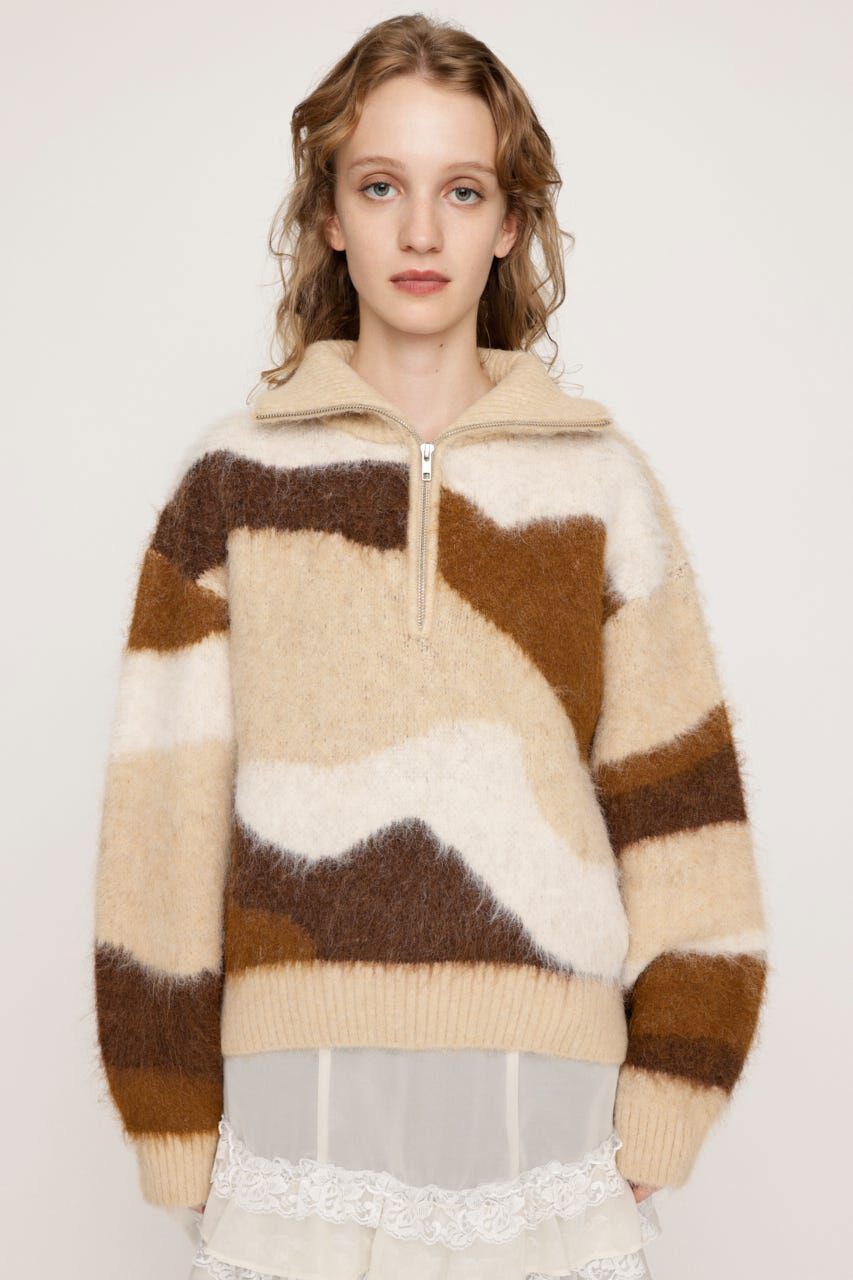 SLY「FRONT ZIP MARBLE KNIT トップス」|ニット・セーター|