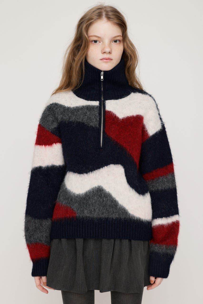 SLY「FRONT ZIP MARBLE KNIT トップス」|ニット・セーター|