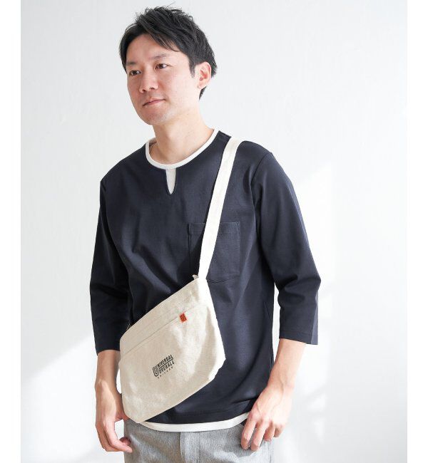 ikka「【接触冷感／抗菌防臭】GOKU楽セイケツ7分袖キーネックTシャツ」|Tシャツ・カットソー|ネイビーブルー