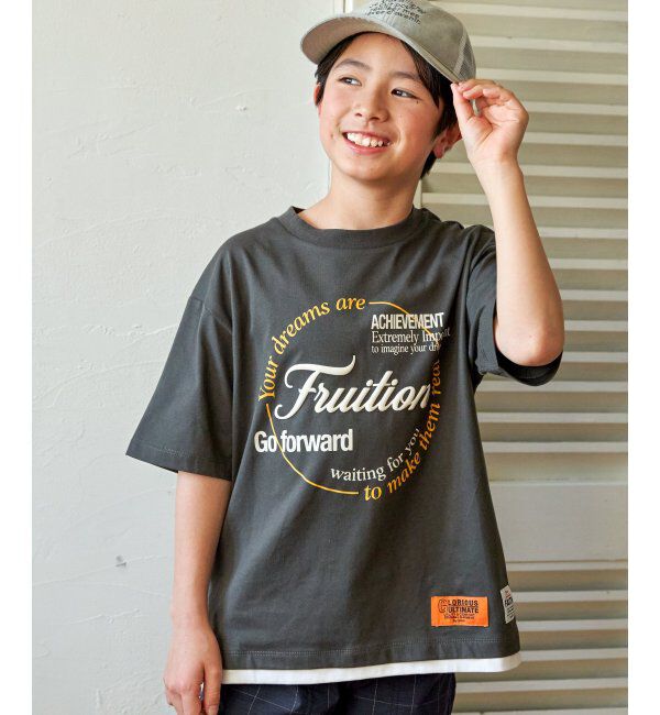 ikka kids「冷感裾レイヤードプリントTシャツ（120~160cm）」|Tシャツ・カットソー|チャコール