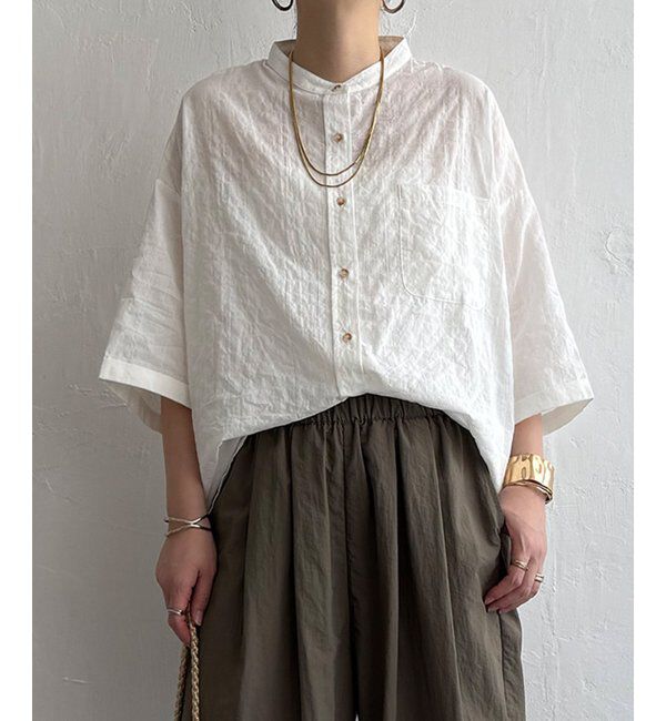 Lbc with Life「シアーチェックバンドカラーシャツ」|シャツ・ブラウス|
