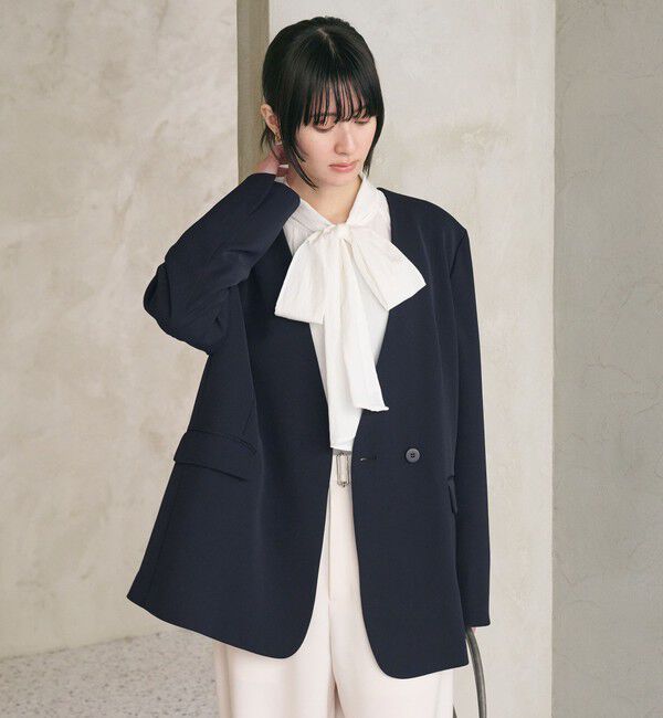 BEAUTY&YOUTH UNITED ARROWS「【WEB限定 Wardrobe DAILY MINIMAL】ダブルクロス カラーレスジャケット ウォッシャブル」|ノーカラージャケット|