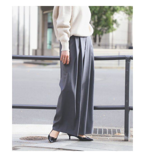 BEAMS SELECTION for WOMEN「ATON / ウールトロピカル ワイドイージーパンツ」|チノ|TOP_GREY